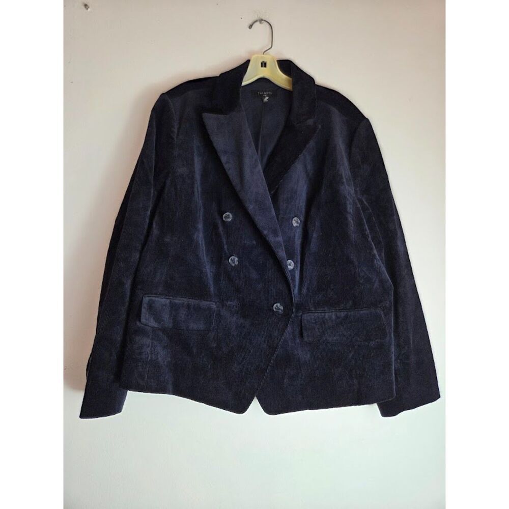 Talbots Plus Dark Navy Blue Cotton Corduroy Double Breasted Blazer size 18W